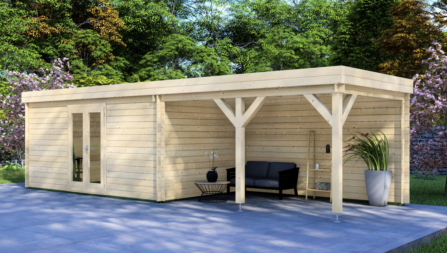 Diaz Log Cabin | 28mm Logs | 5.0 x 2.95m +can 4.0 x 2.95m | Standard Range