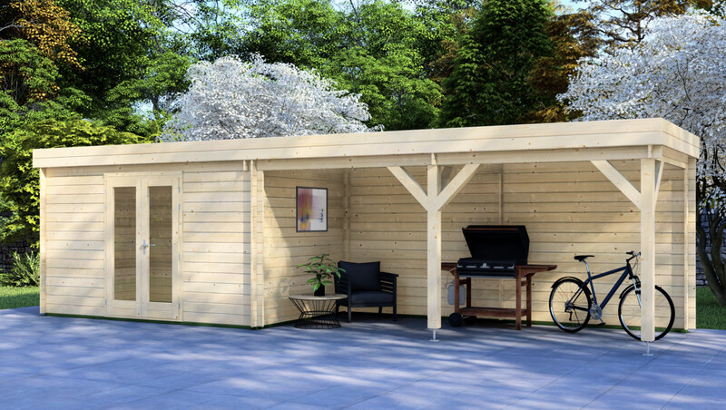 Santos Log Cabin | 28mm Logs | 5.0 x 2.5m +can 5.0 x 2.5m | Standard Range