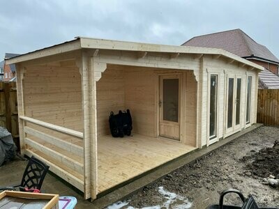 Excell Log Cabin | 44mm Logs | 8.0 x 3.0m | Bespoke Range side view of Excell log cabin