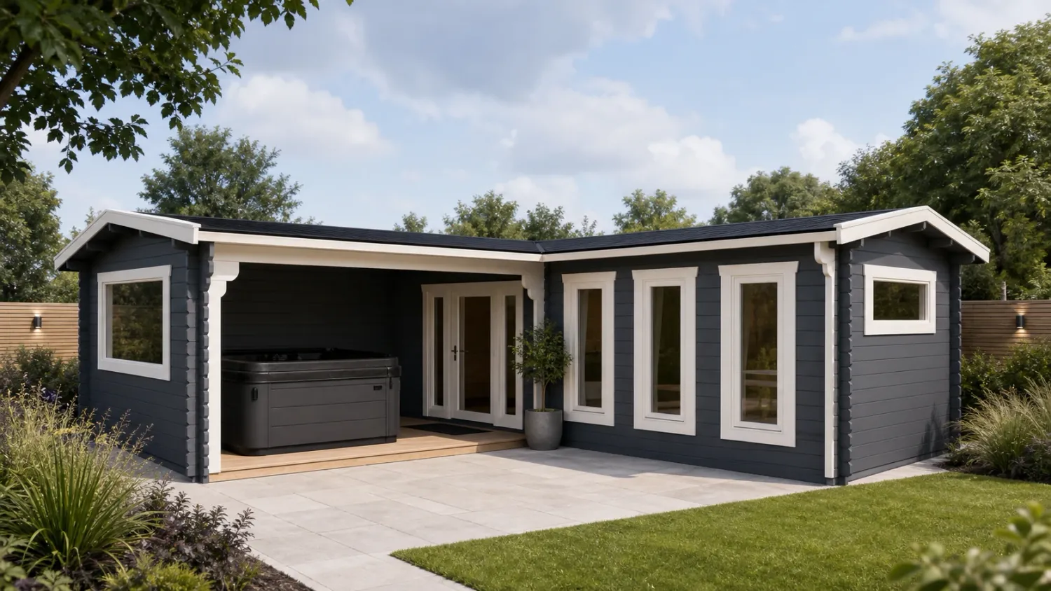 Jude | 7.0 x 6.0m L Shaped Log Cabin | 44/68mm*