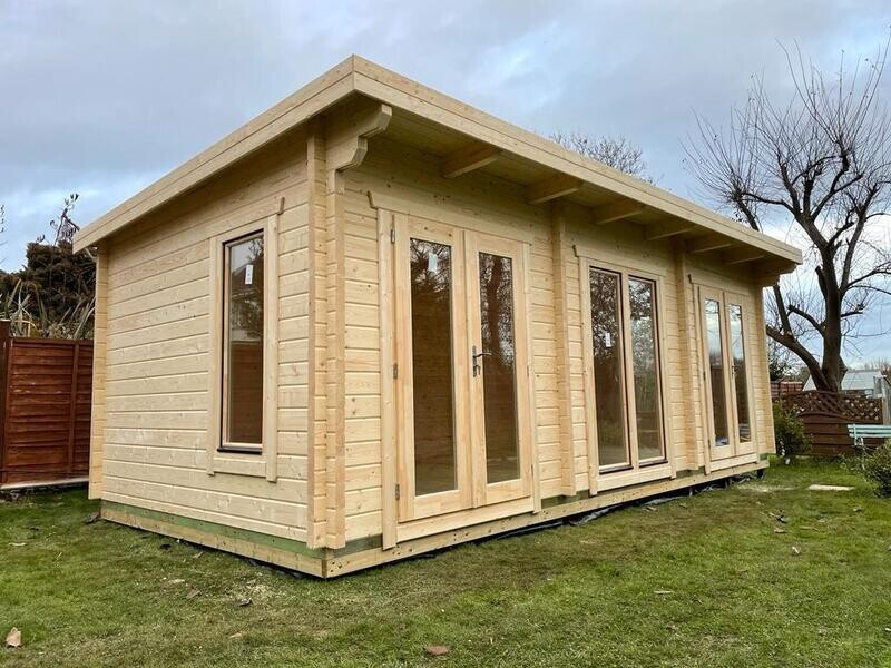 Hawthorne Log Cabin | 44mm or 68mm Logs | 7.0 x 3.5m Garden Building | Bespoke Range side view of Hawthorne Log Cabin