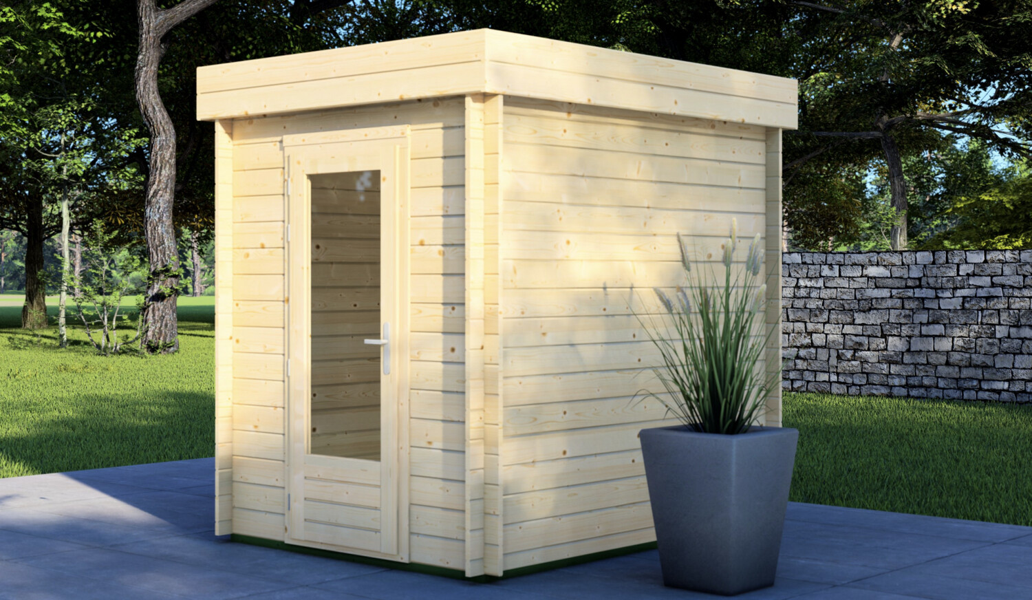 Carter Log Cabin | 44 or 68mm | 2.0m x 2.5m | Standard Range side view of Carter log cabin