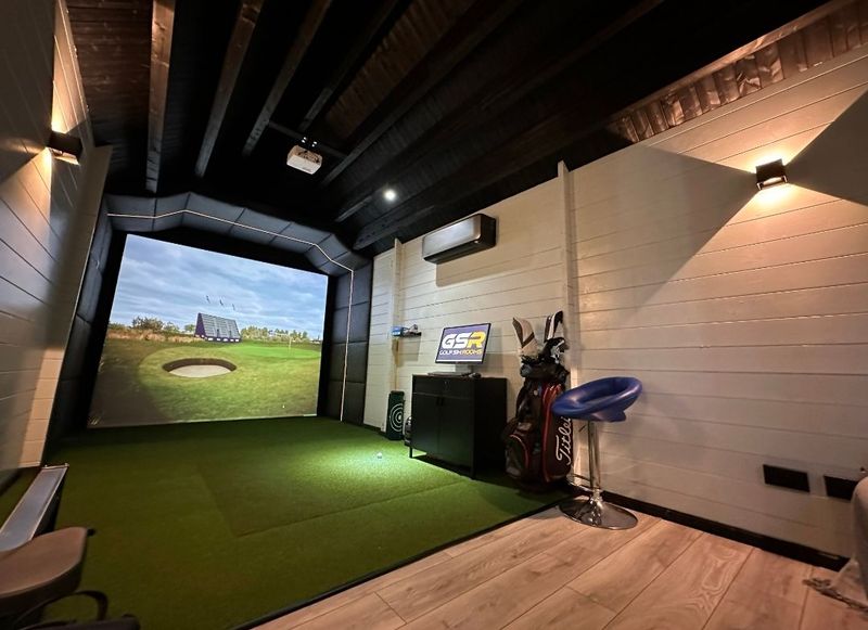 The Blade | 6.8 x 2.9m (Internal) - Golf Simulator Log Cabin | 44mm or 68mm Thick Logs | BESPOKE The Blade | 6.8 x 2.9m (Internal) - Golf Simulator Log Cabin | 44mm or 68mm Thick Logs | BESPOKE