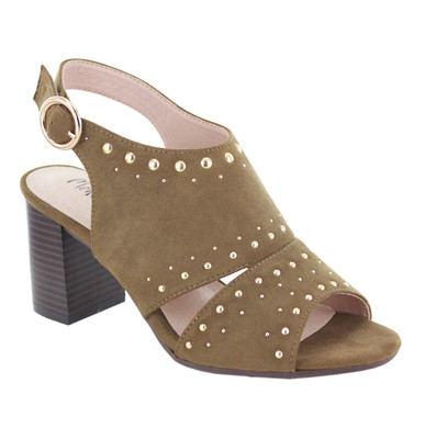 Moss Suede Block Heel Sandal Stud Detail Moss Suede Block Heel Sandal Stud Detail