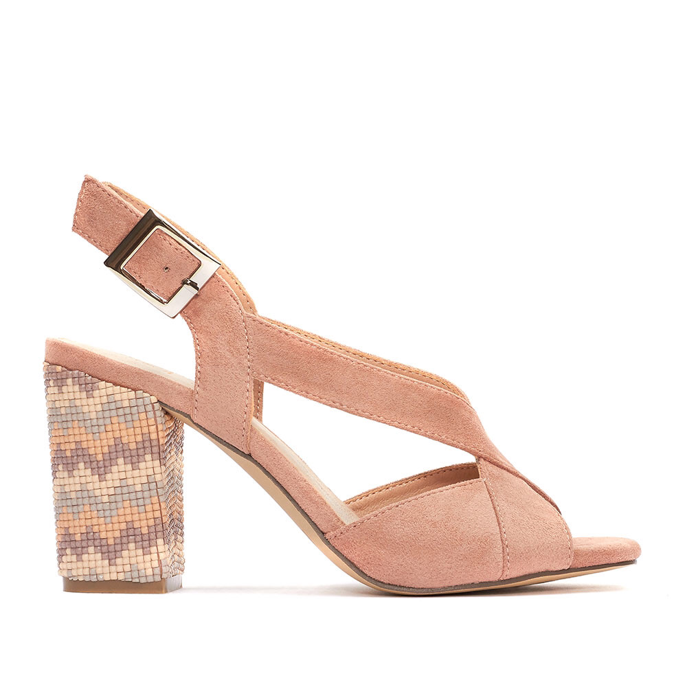 Nude Suede Criss Cross Sandal Block Heel – Store – J'Adore Shoe Boutique