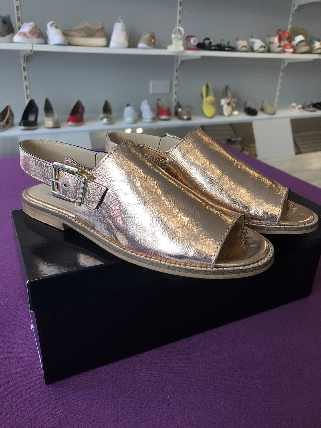 dune rose gold sliders