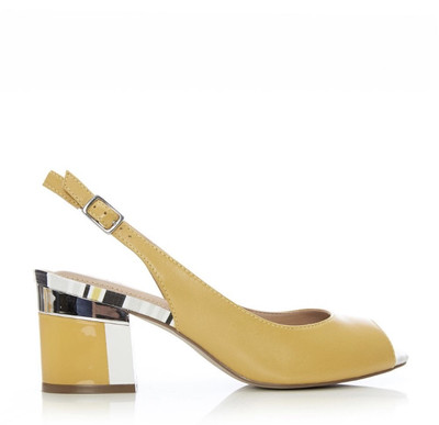 Delila Yellow Leather Multi Block Heel Peep Sandal Delila Yellow Leather Multi Block Heel Peep Sandal
