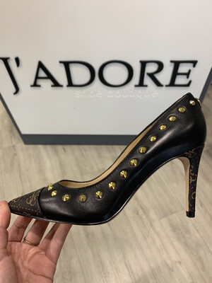 Bolden Black Leather Heel With Studded Detail Bolden Black Leather Heel With Studded Detail