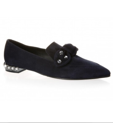 4948 Navy Suede Jewelled Pointed Pump