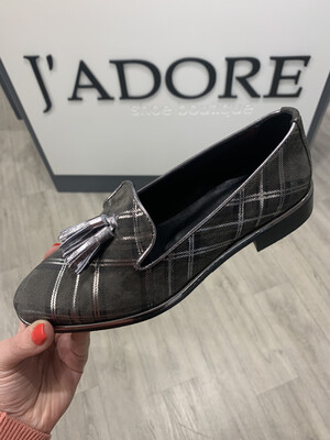 4962 Grey & Silver Tartan Loafer 4962 Grey & Silver Tartan Loafer