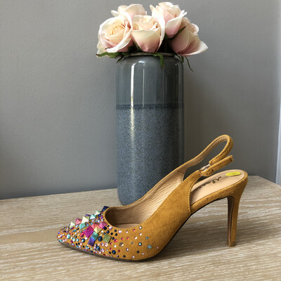 V19201 Suede Mustard Jewelled Slingback V19201 Suede Mustard Jewelled Slingback
