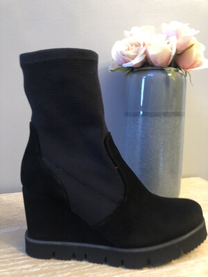 Marian - 24705 Black Suede Sock Wedge Boot Marian - 24705 Black Suede Sock Wedge Boot
