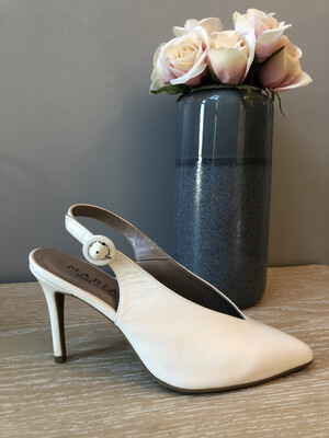 White Leather V- Cut Sling Back White Leather V- Cut Sling Back
