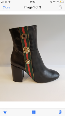 Black Leather Ankle Boot with Side Embellishment Black Leather Ankle Boot with Side Embellishment