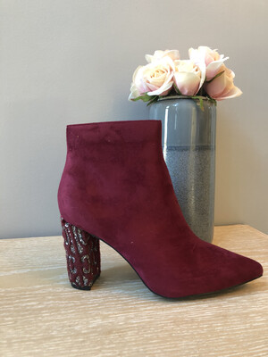 Ruby Suede Ankle Boot Diamante Heel