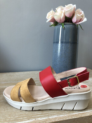 Red Leather & Camel Suede Sandal Red Leather & Camel Suede Sandal