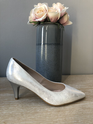 Silver Metallic Leather Low Heel Court Silver Metallic Leather Low Heel Court