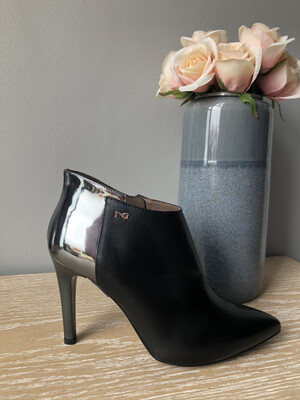 Black Leather Shootie With Chrome Heel Black Leather Shootie With Chrome Heel