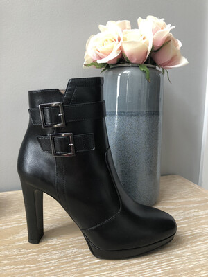 Black High Heel Platform Ankle Boot With Buckle Detail