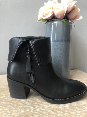 Black Leather Ankle Boot with Fold Down Detail Black Leather Ankle Boot with Fold Down Detail
