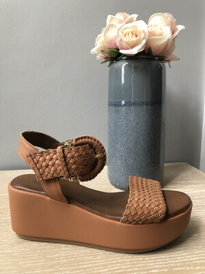 Coconut Leather Weave Strap Wedge