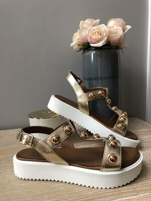 Gold Strap Sandal With Stud Detail Gold Strap Sandal With Stud Detail
