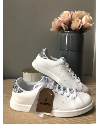 White Leather Trainer With Grey Sparkle