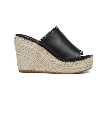 Black Leather Wedge Espadrille With Gold Stud Detail Black Leather Wedge Espadrille With Gold Stud Detail