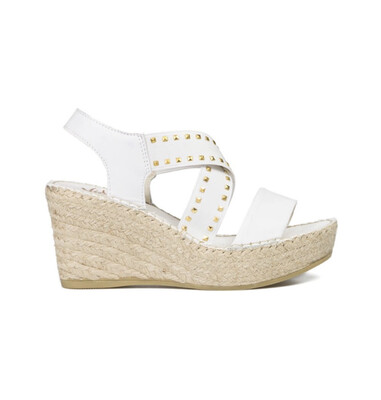 White Leather Wedge Sandal With Gold Detail White Leather Wedge Sandal With Gold Detail