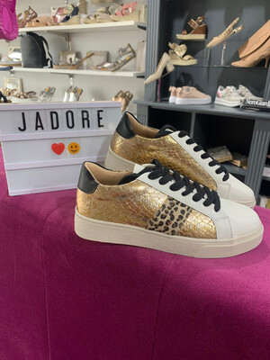 Gold Metallic Trainer with Leopard Detail