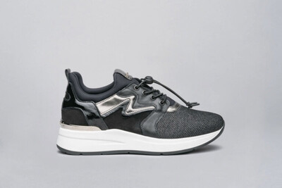 Black Sparkle Trainer With Chrome Detail Black Sparkle Trainer With Chrome Detail