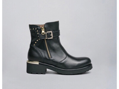 Black Ankle Boot With Gold Stud And Buckle Detail Black Ankle Boot With Gold Stud And Buckle Detail