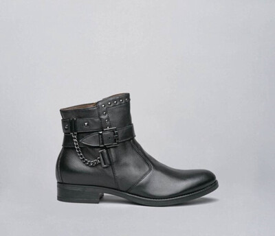 Black Buckle And Stud Ankle Boot With Chain Detail Black Buckle And Stud Ankle Boot With Chain Detail