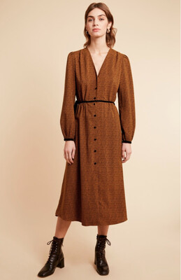 Mustard And Black Velvet Tie Print Dress Mustard And Black Velvet Tie Print Dress