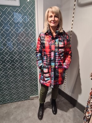 Red 3 Mixed Print Padded Coat With Detachable Hood Red 3 Mixed Print Padded Coat With Detachable Hood