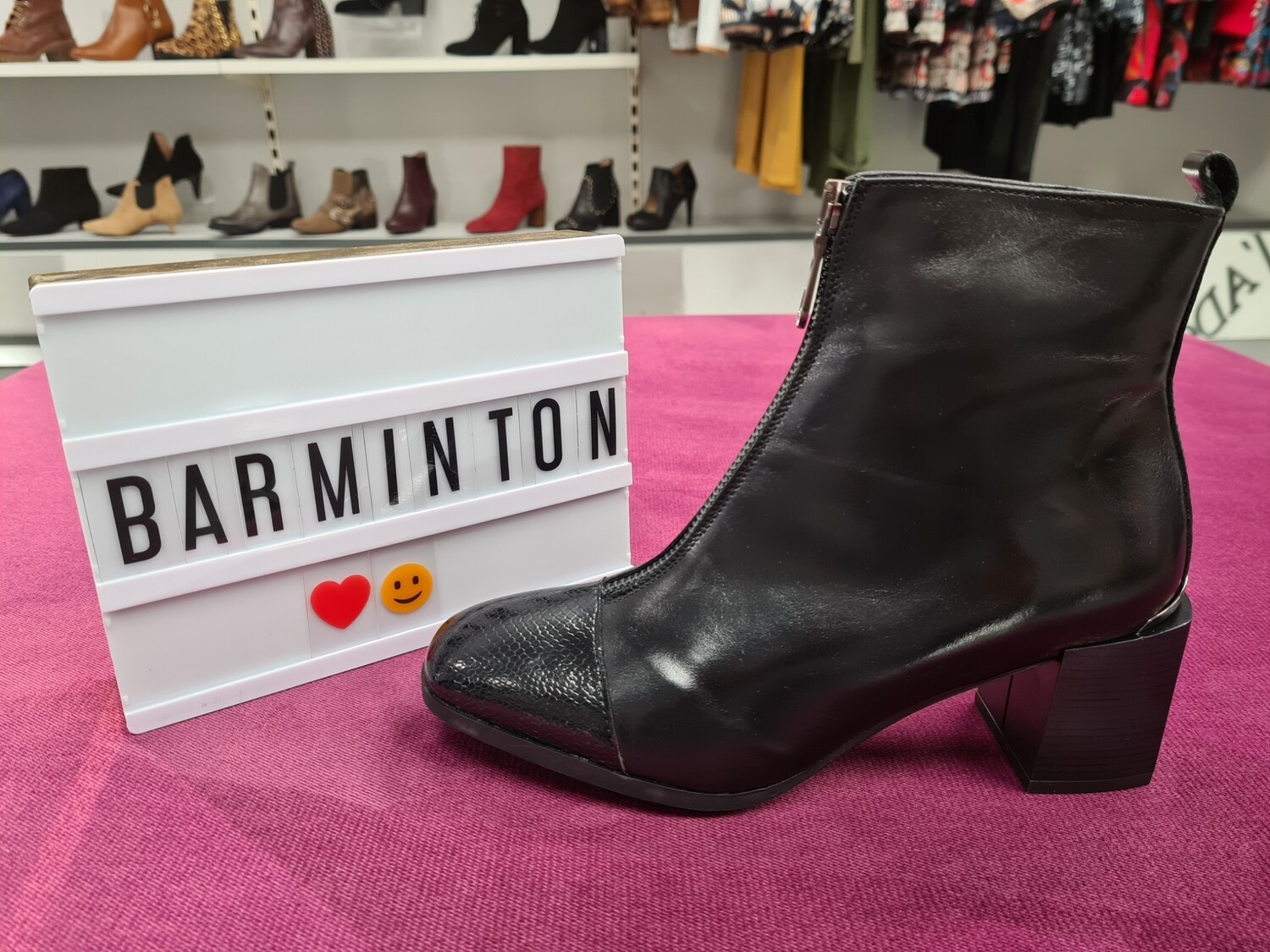 Black Leather Boot With Patent Square Toe