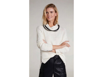 Off White Knit With Black And Red Stitch Detail Off White Knit With Black And Red Stitch Detail