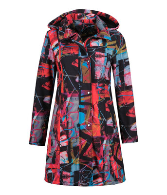 Red 3 Mixed Print Mac With Detachable Hood Red 3 Mixed Print Mac With Detachable Hood