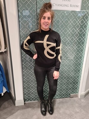 20113566 Black Long Sleeved Jumper With Gold Detail 20113566 Black Long Sleeved Jumper With Gold Detail