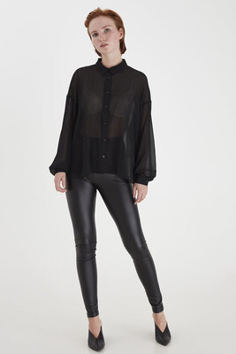 20113365 Black Long Sleeve Blouse With Beaded Detail