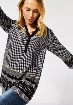 Black and White Pattern Top with Lime Stitching Black and White Pattern Top with Lime Stitching