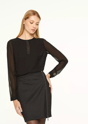 Black Blouse With Diamante Detail & Sheer Sleeve Black Blouse With Diamante Detail & Sheer Sleeve
