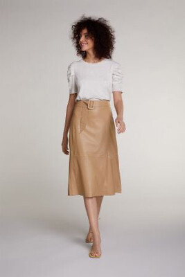 Camel Midi Leather Skirt in Wrap Look Camel Midi Leather Skirt in Wrap Look