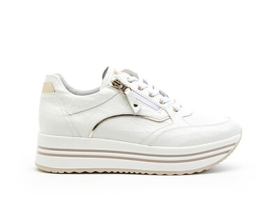 White Platform Trainer- Croc Effect with Gold Trim White Platform Trainer- Croc Effect with Gold Trim