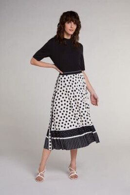 Pleated Love Skirt Off White & Black Polka Dot
