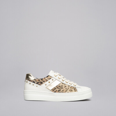 Milk Trainer With Animal Print Leather And Mini Studs Milk Trainer With Animal Print Leather And Mini Studs