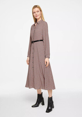 Midi Red and Black Print Belted Shirt Dress Midi Red and Black Print Belted Shirt Dress