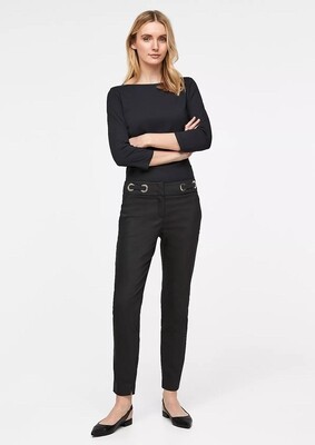 Black Slim Leg Trousers with Silver Circle Detail on Waist Band