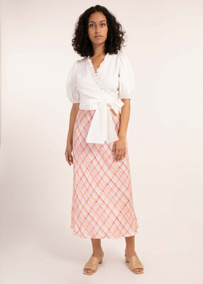 'Edelyne' Lilac and Orange Print Flowing Midi Skirt 'Edelyne' Lilac and Orange Print Flowing Midi Skirt