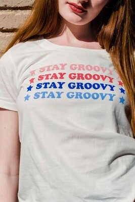 Sylvie Stay Groovy Off White Cotton T-Shirt Sylvie Stay Groovy Off White Cotton T-Shirt